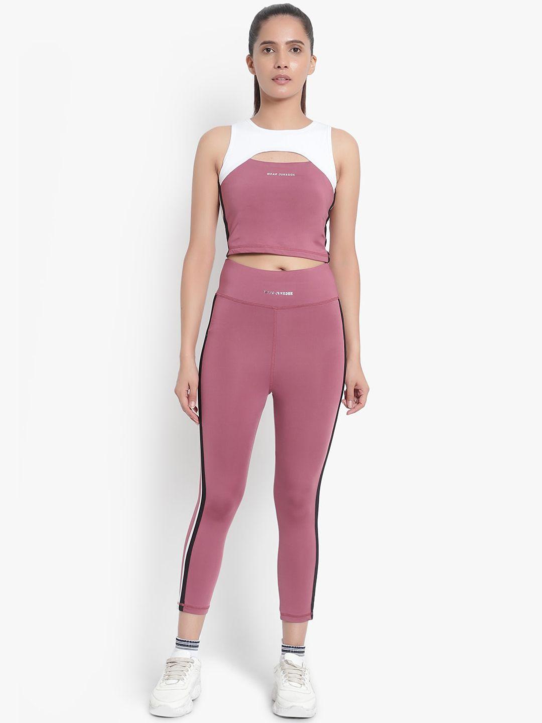 wearjukebox women pink & white solid tights & top co-ords