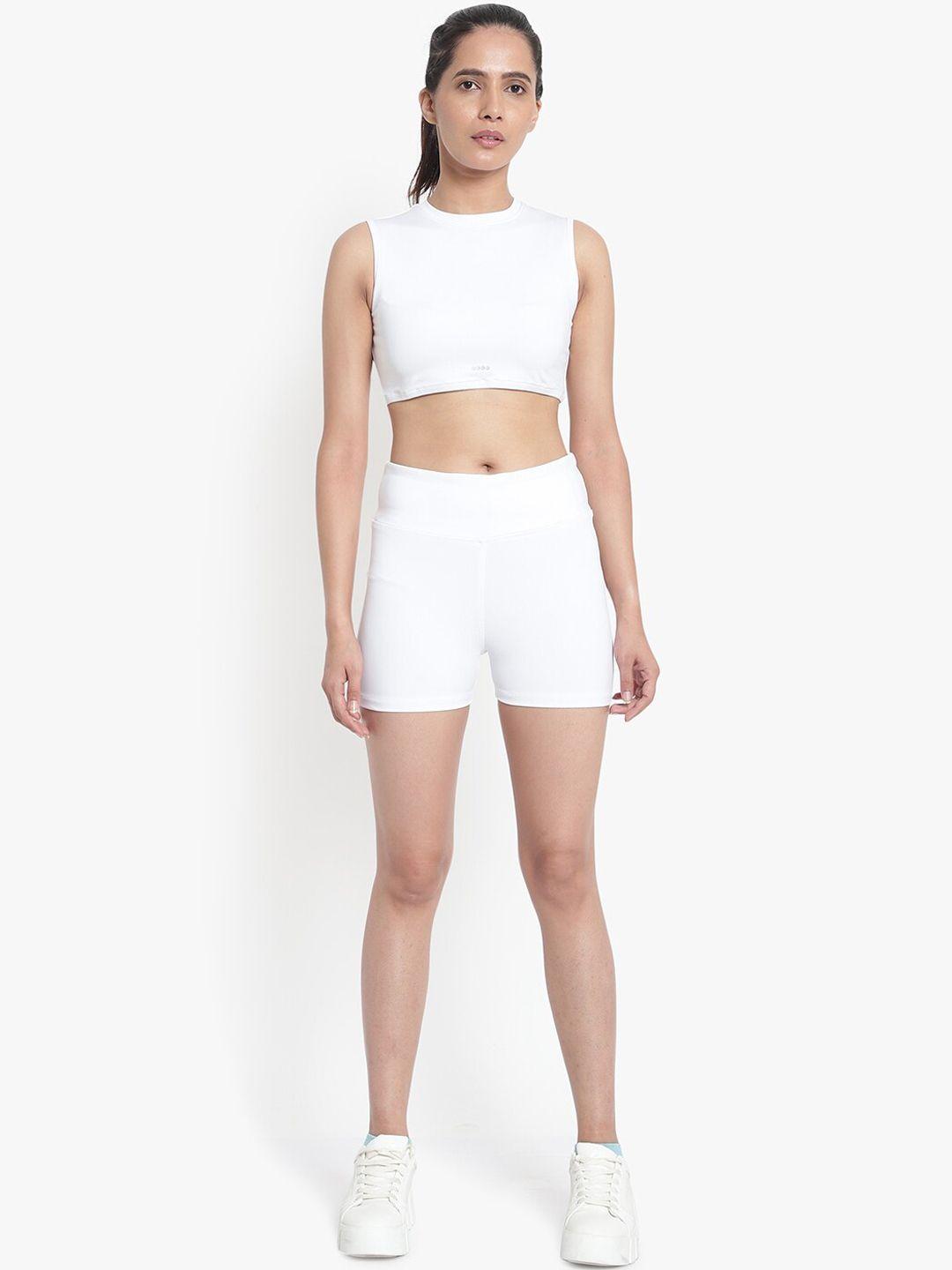wearjukebox women white sports crop top with shorts