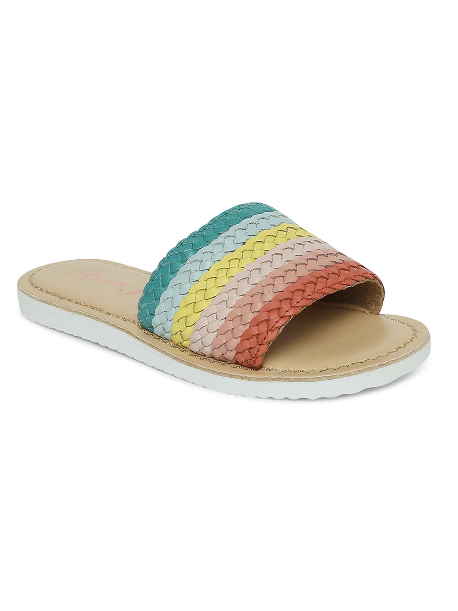 weave patterned multi color leather slider