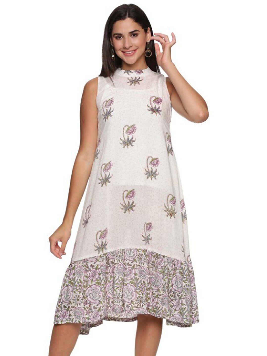 weavers saga floral printed pure cotton a-line dress