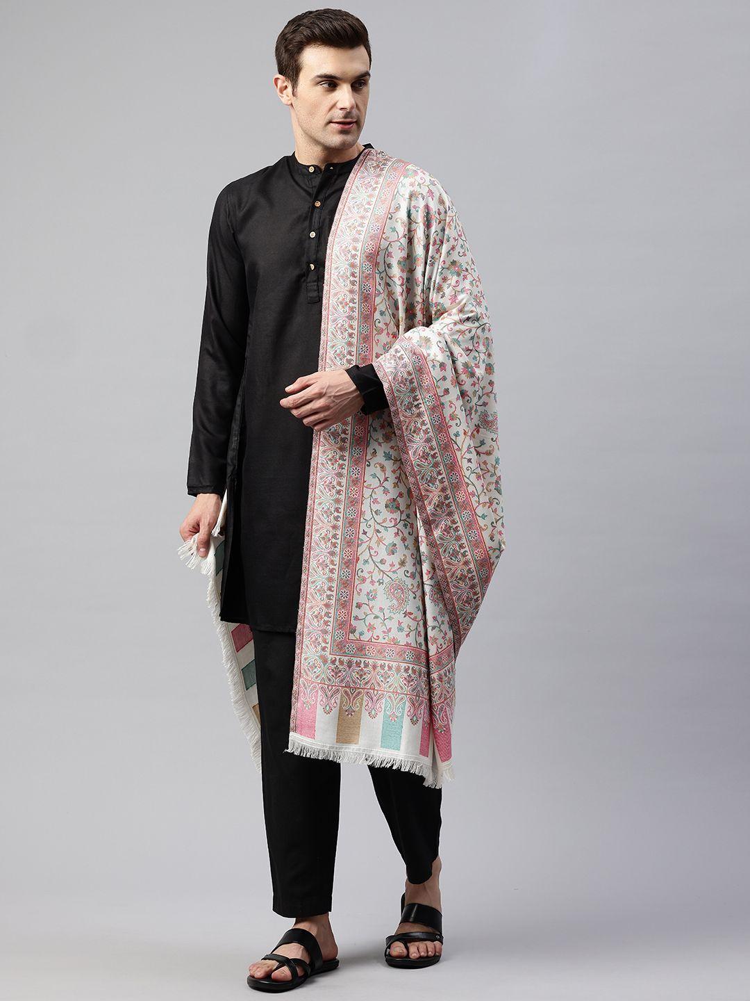weavers villa men floral printed pashima wool blend shawl