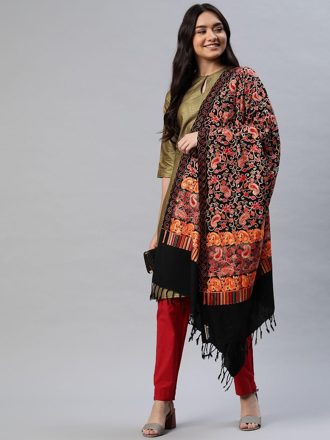 weavers villa women black aari embroided shawl