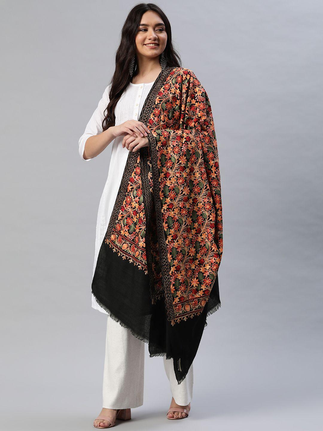 weavers villa women black printed shawl