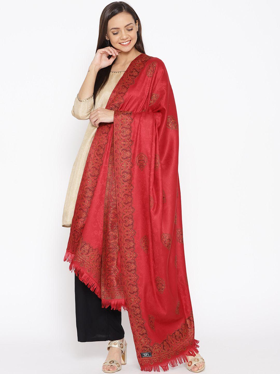 weavers villa women maroon woven design shawl