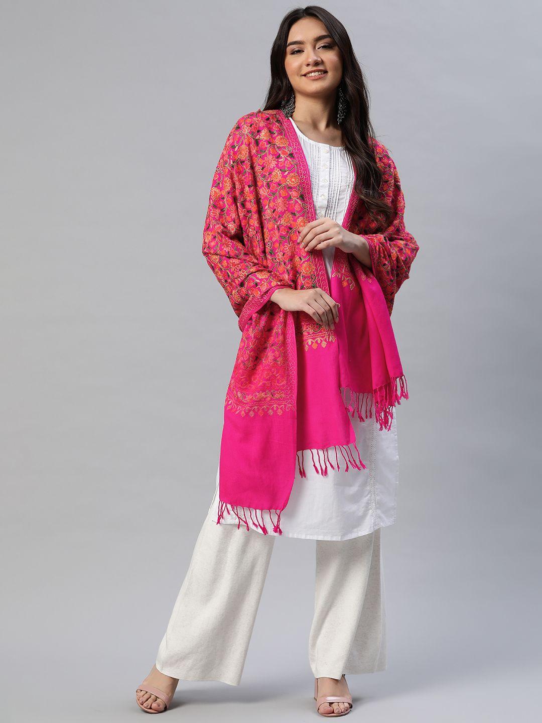 weavers villa women pink aari embroided shawl