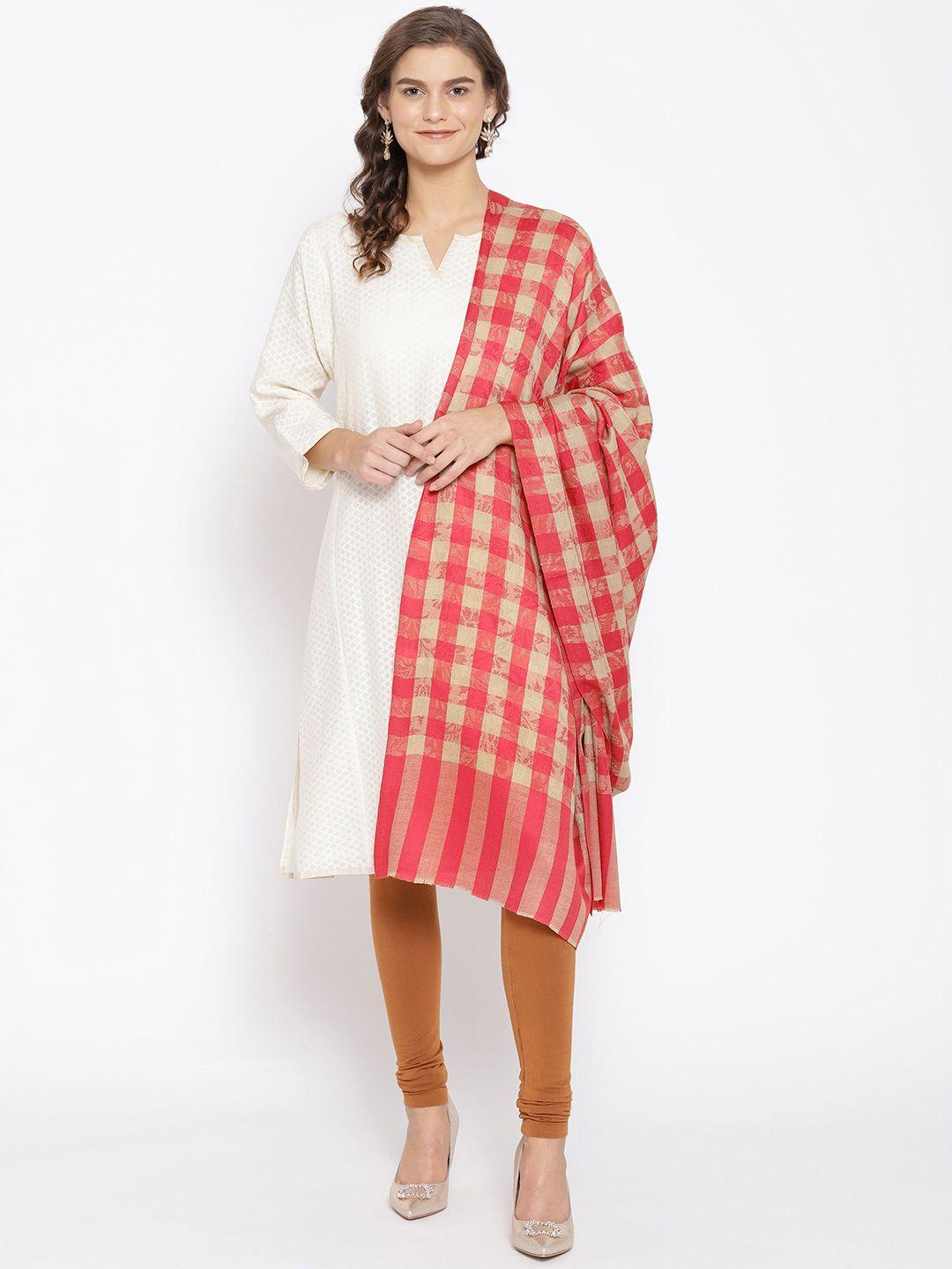 weavers villa women red & beige checked shawl