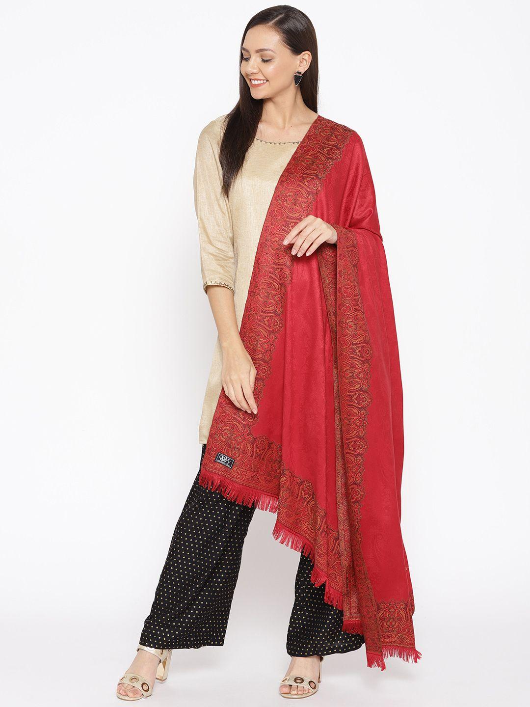 weavers villa women red self-design shawl