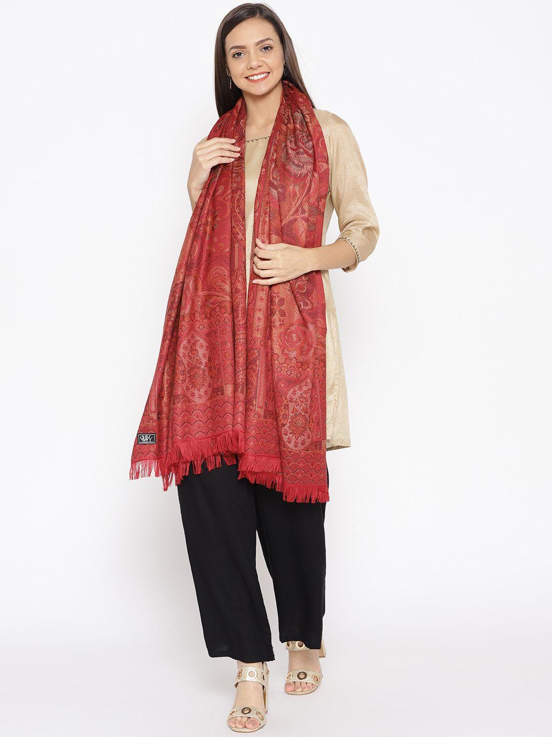 weavers villa women red woven design shawl