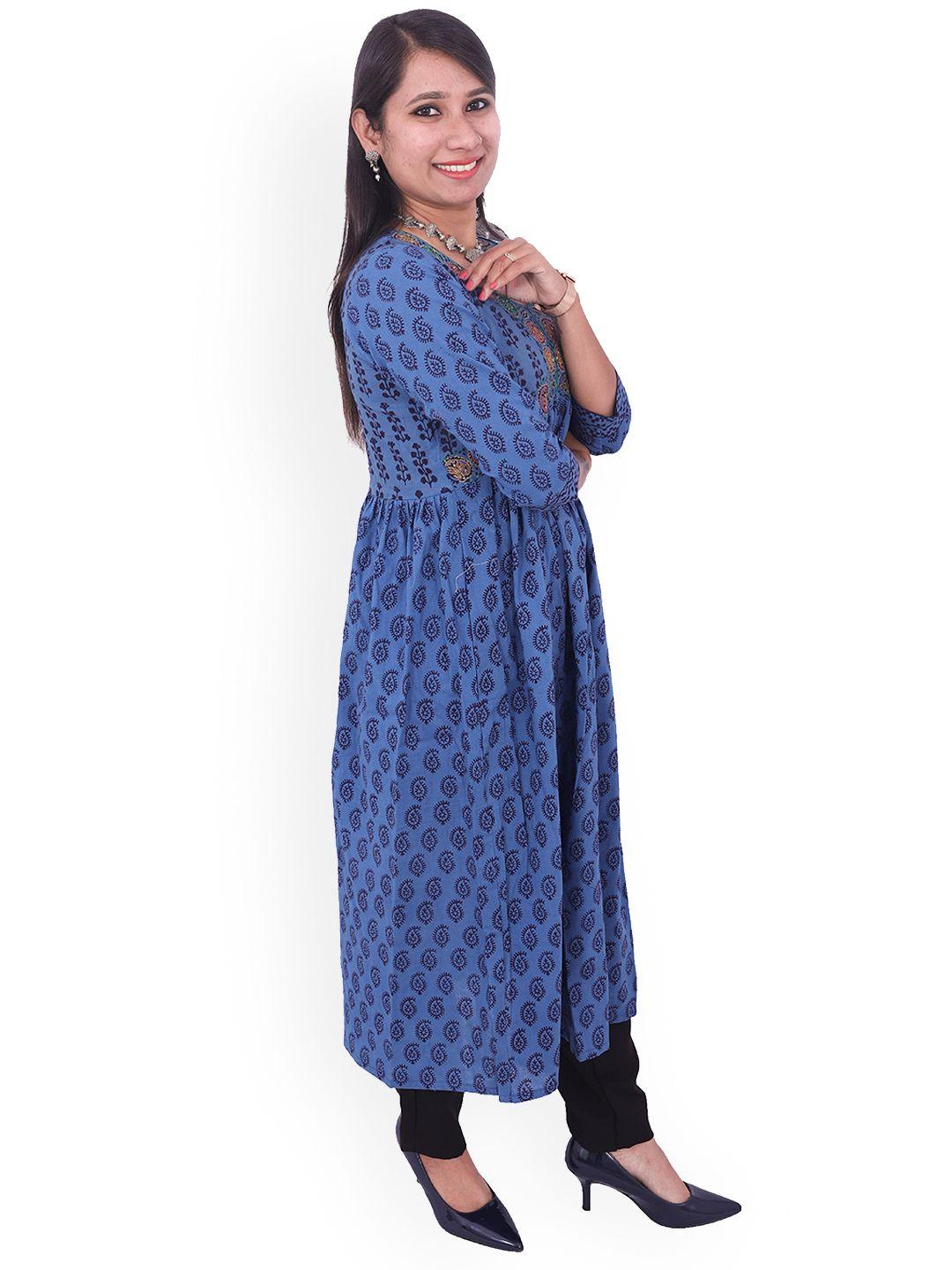 weavers saga bagh print pure cotton alia cut embroidered kurta