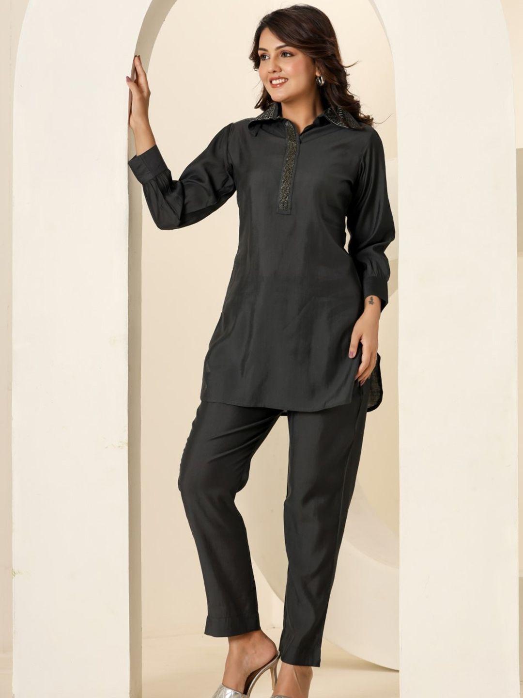 weavers saga embroidered collar muslin tunic & trousers co-ords