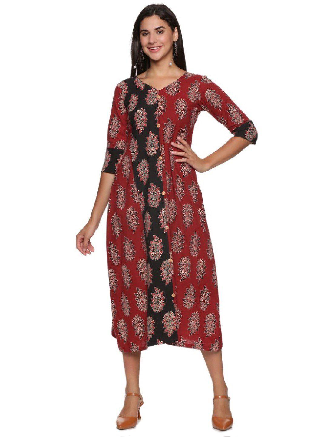 weavers saga ethnic motifs printed a-line midi cotton ethnic dress