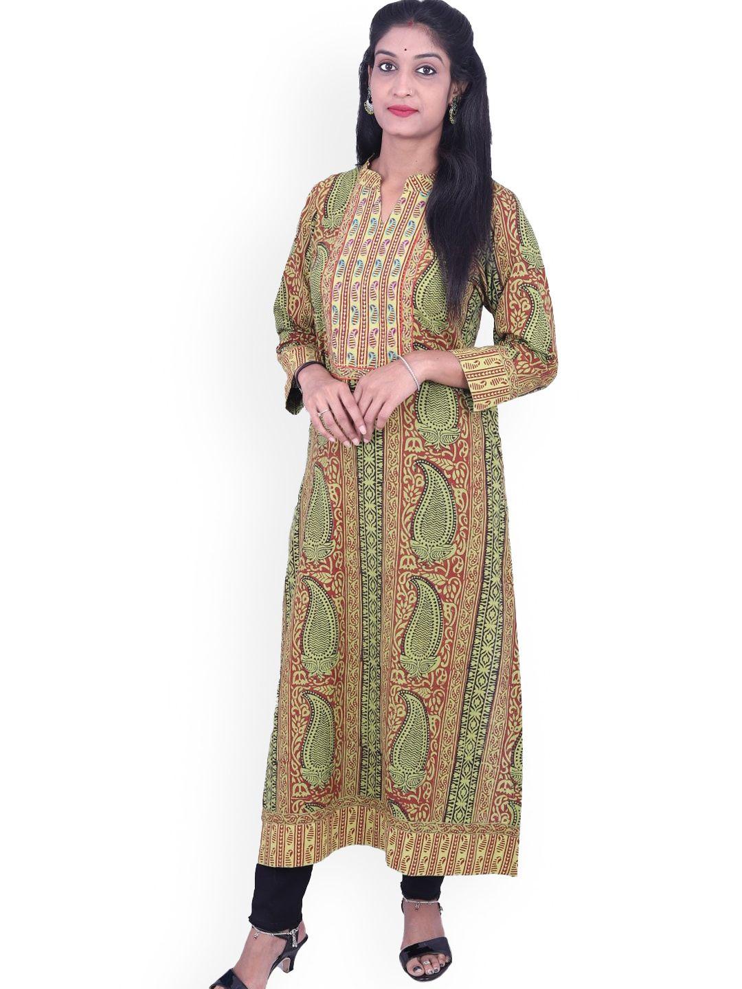 weavers saga ethnic motifs printed mandarin collar pure cotton kurta