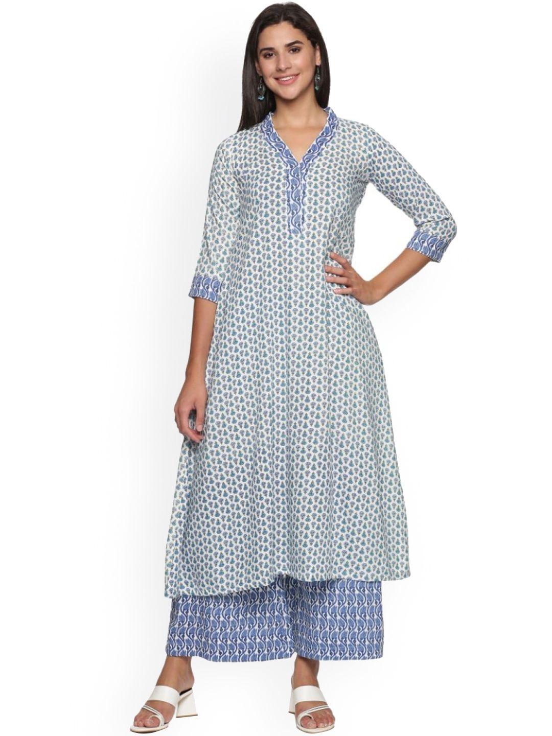 weavers saga ethnic motifs printed regular pure cotton kurta with palazzos