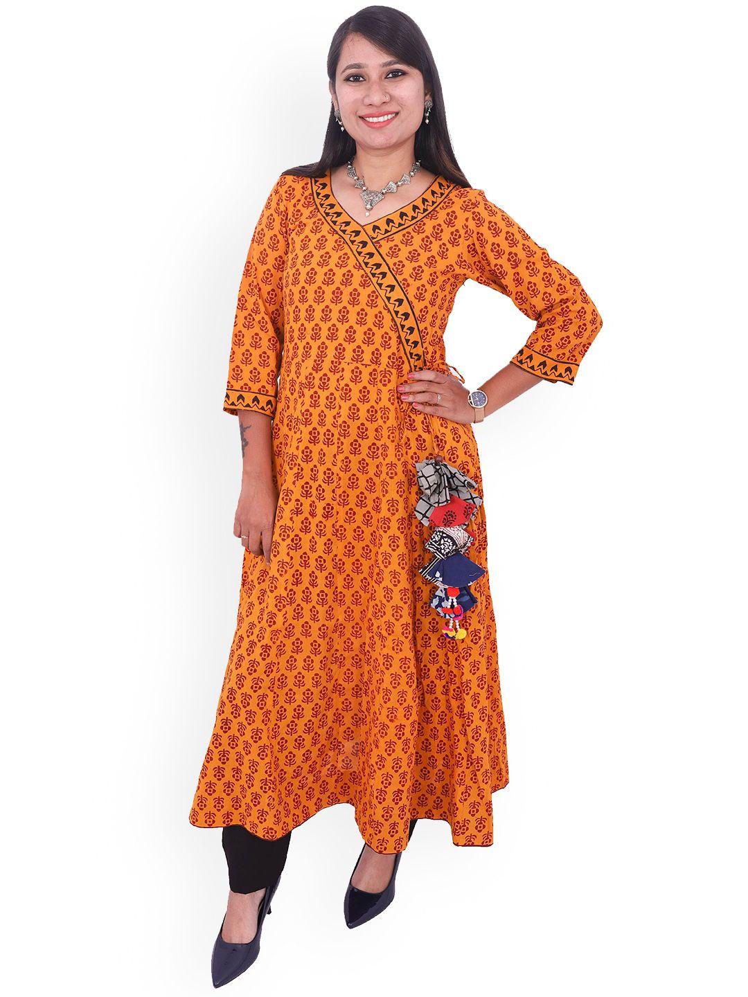 weavers saga ethnic motifs printed v-neck cotton a-line kurta