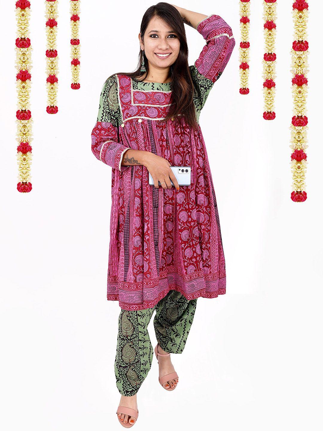 weavers saga floral printed pure cotton a line kurta