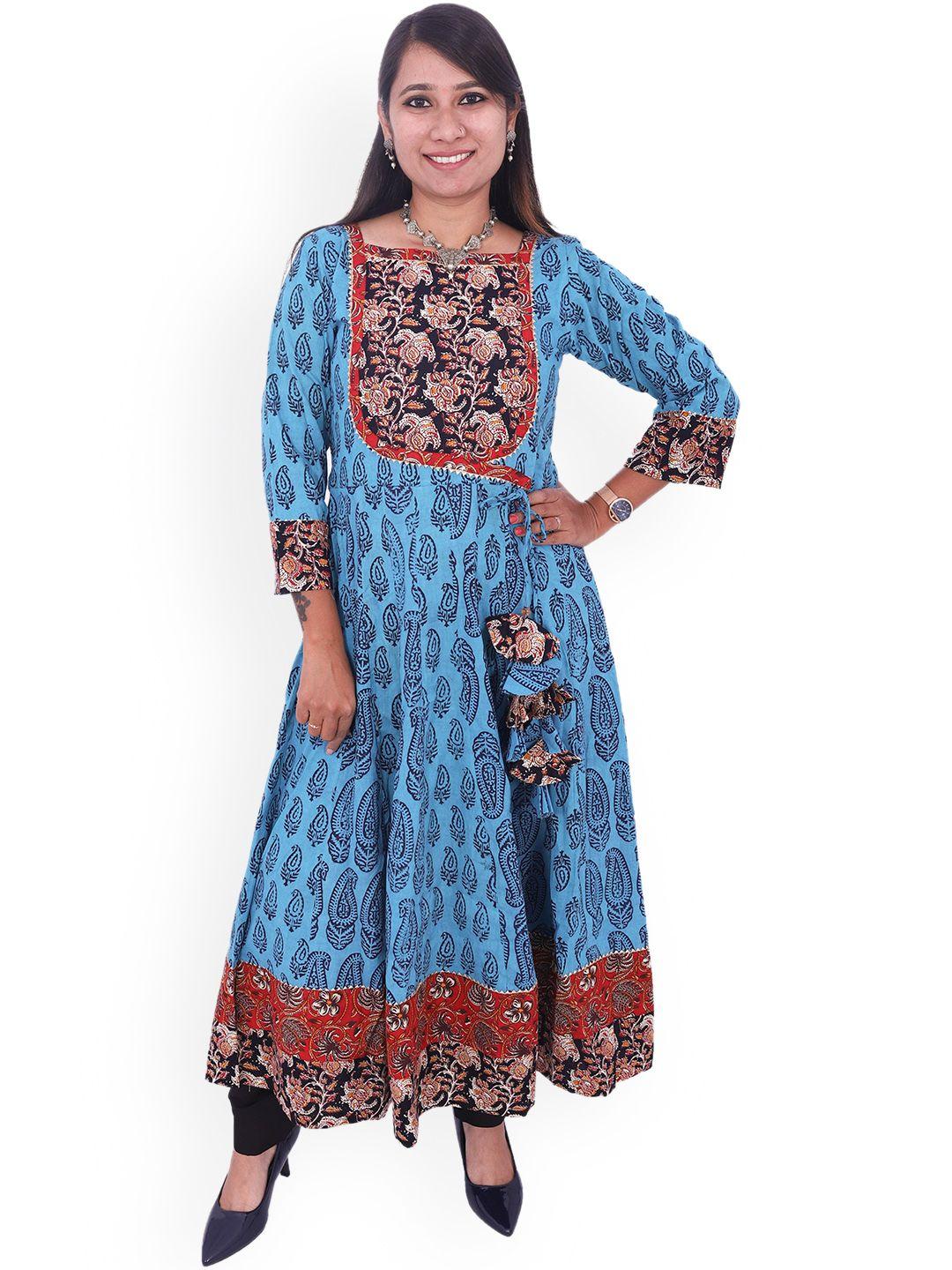 weavers saga paisley printed gotta patti cotton angrakha kurta