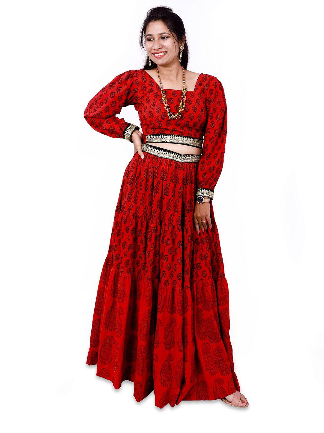 weavers saga paisley printed square neck sequinned cotton ready to wear lehenga choli