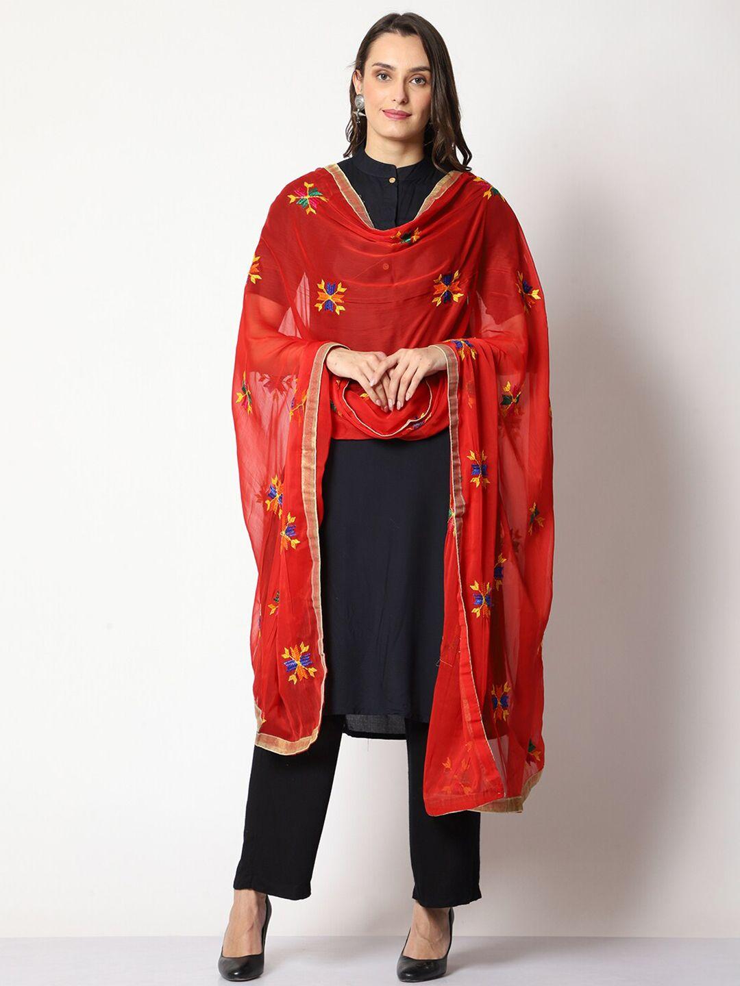 weavers villa ethnic motifs embroidered dupatta with phulkari