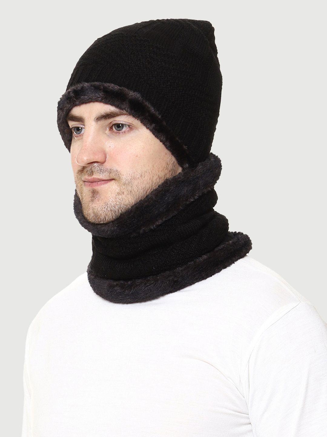 weavers villa men black beanie with muffler set