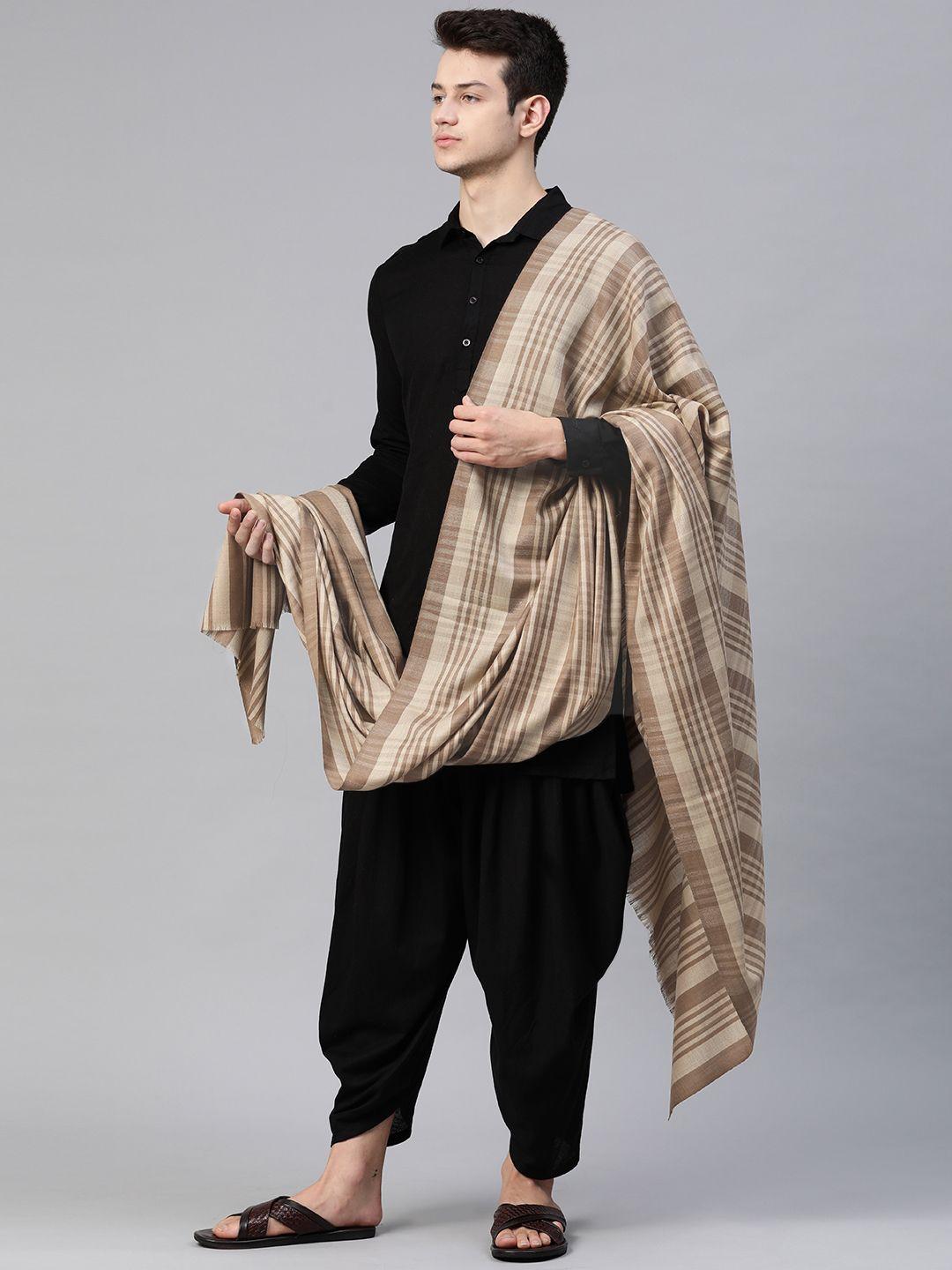 weavers villa men brown & beige checked woollen shawl