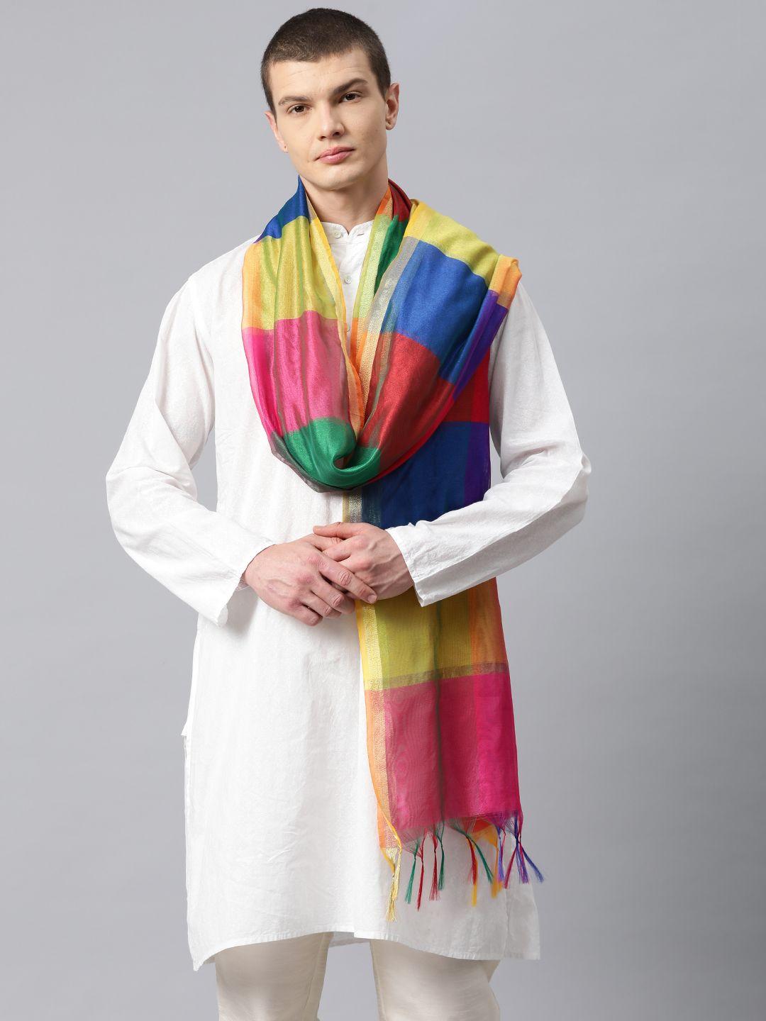 weavers villa men colourblocked ikat dupatta