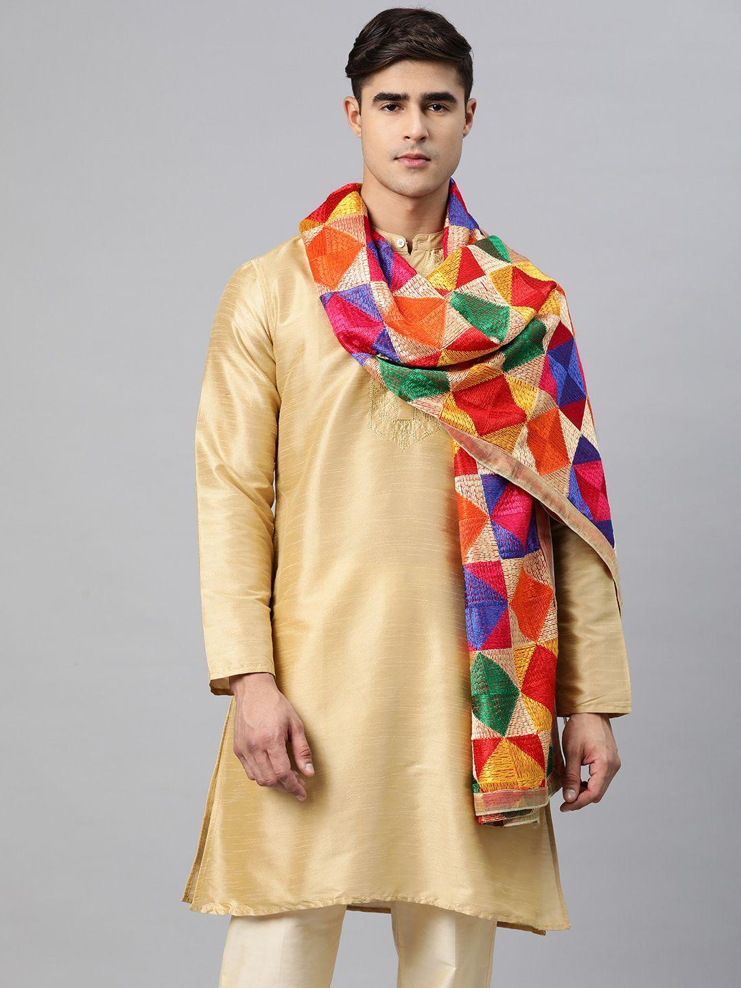 weavers villa men embroidered art silk dupatta with phulkari