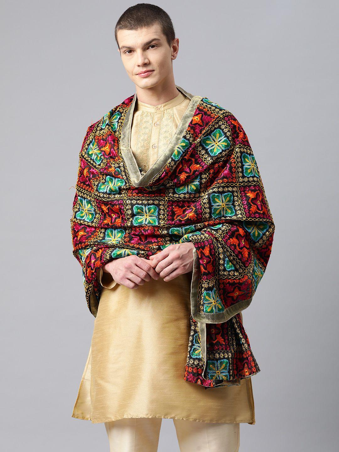 weavers villa men ethnic motifs embroidered art silk dupatta with phulkari