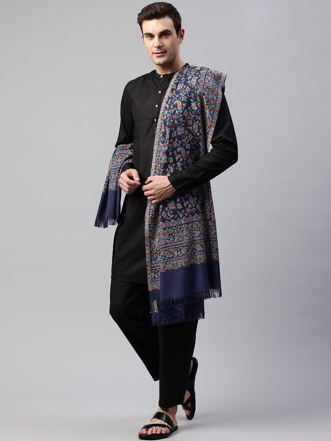 weavers villa men floral printed pashima wool blend shawl