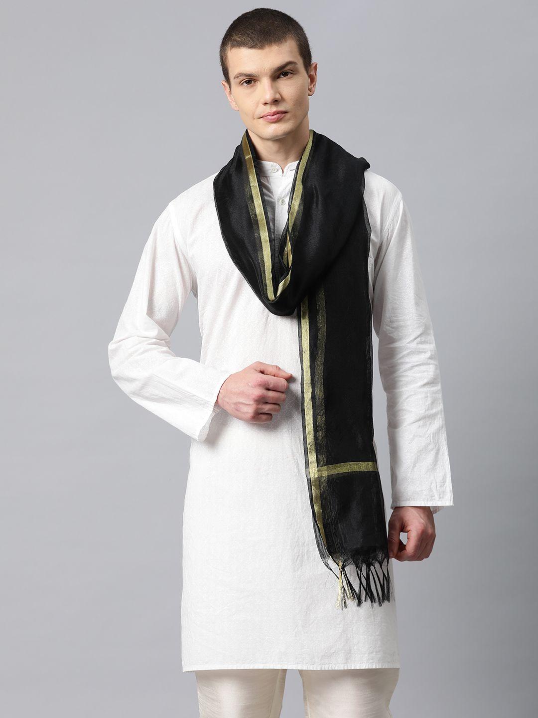 weavers villa men solid cotton silk dupatta with zari