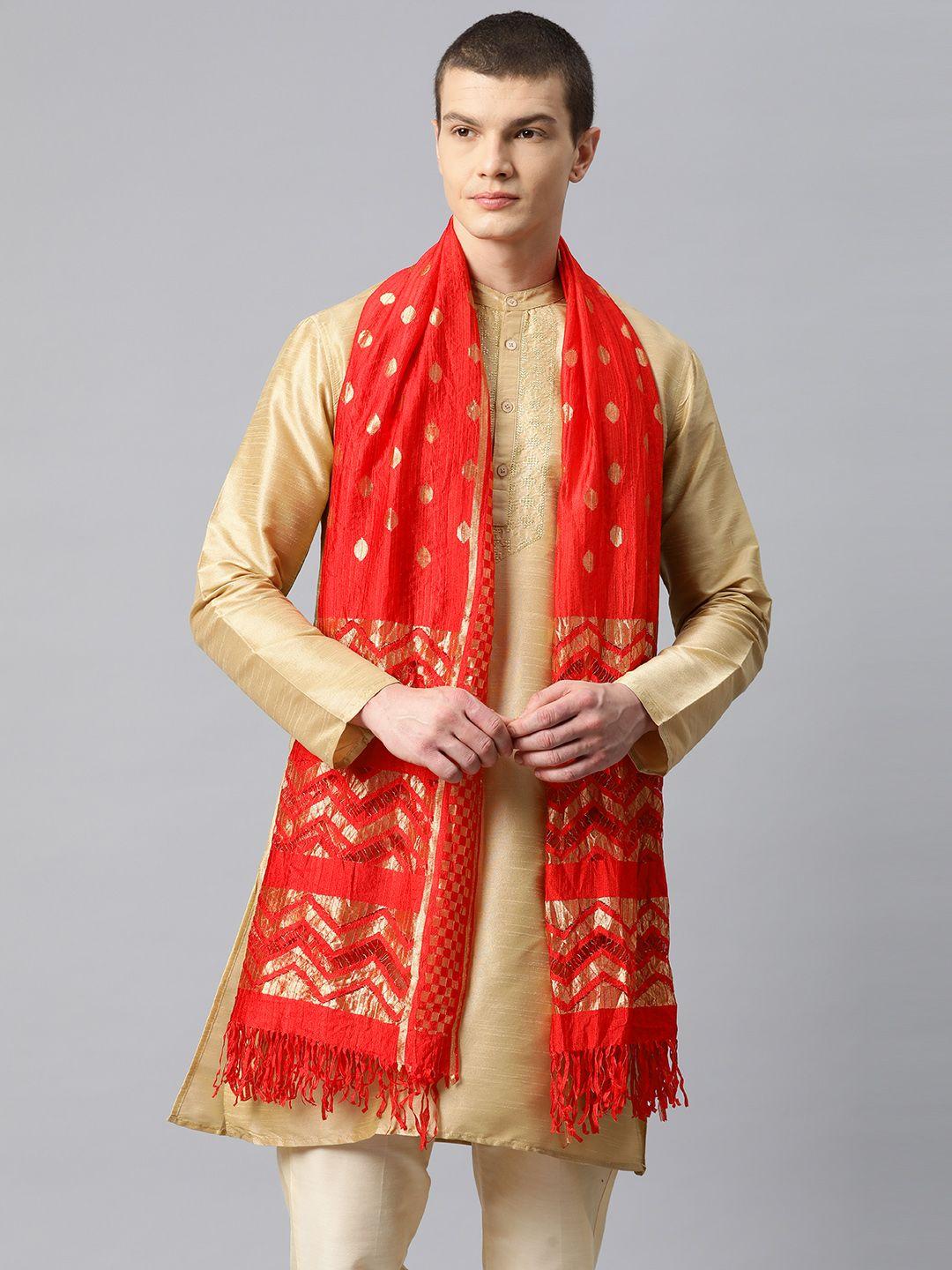 weavers villa men woven design cotton silk leheriya dupatta with zari