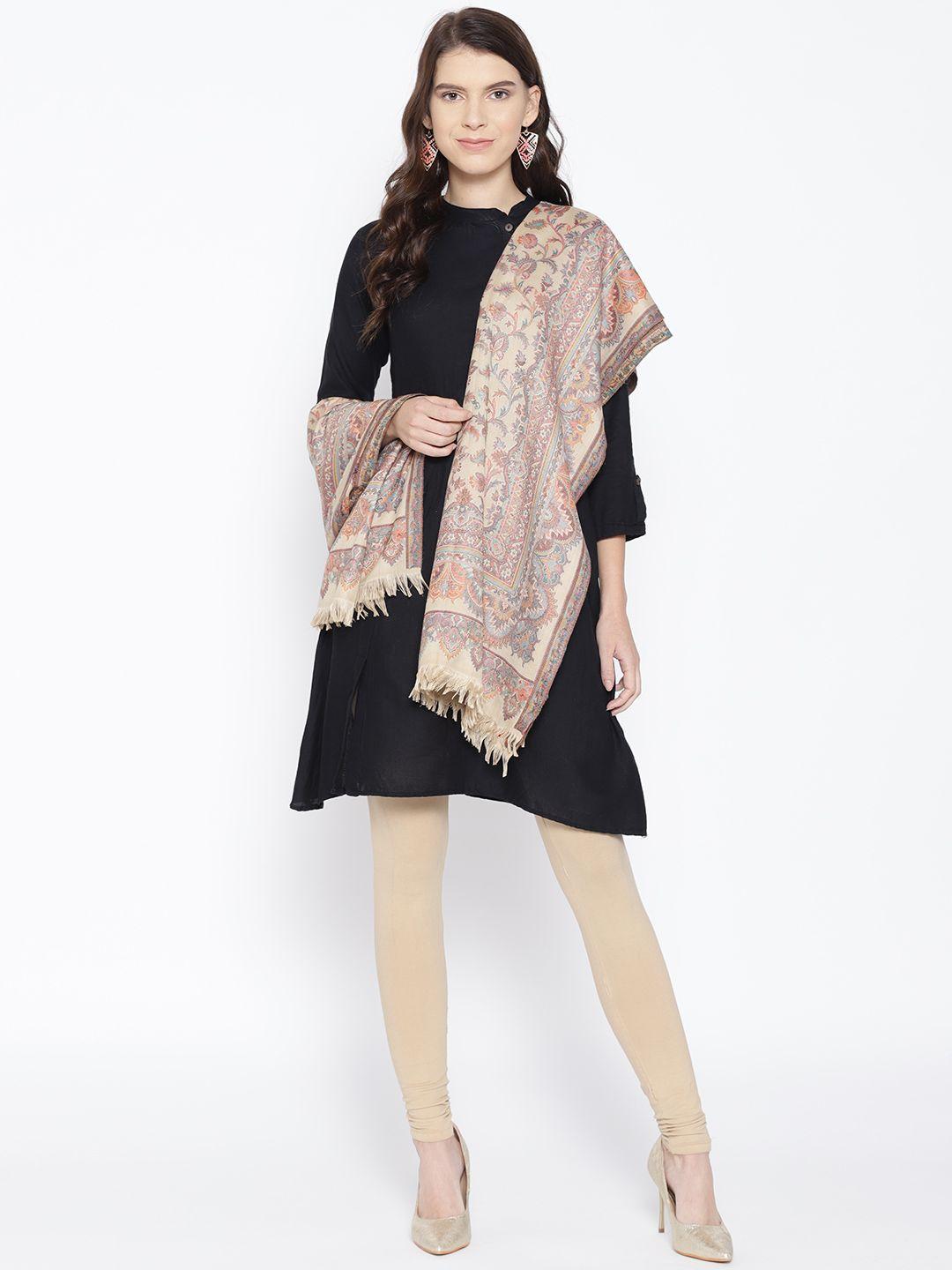 weavers villa women beige & red woven design shawl