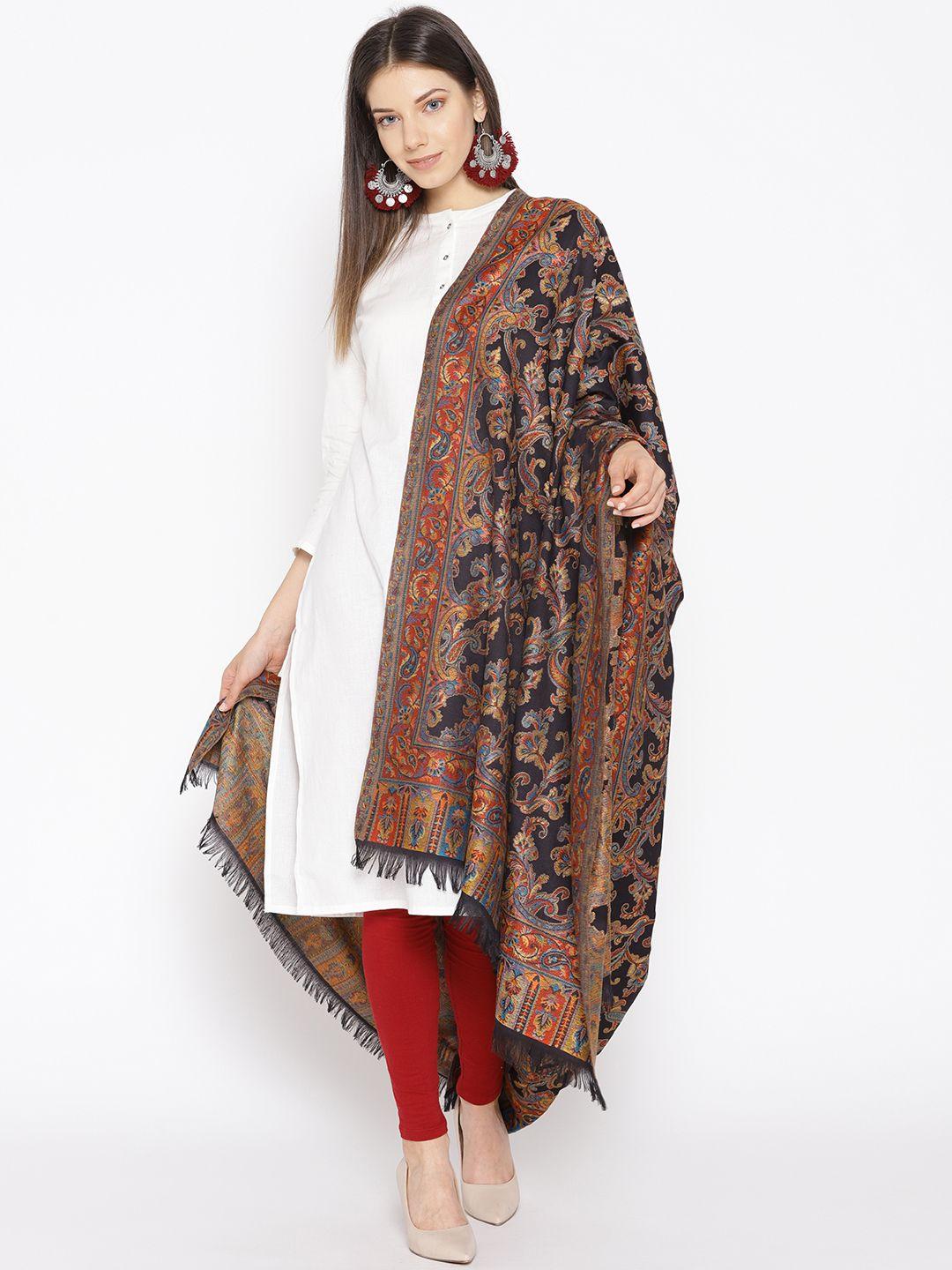 weavers villa women black & beige woven design shawl