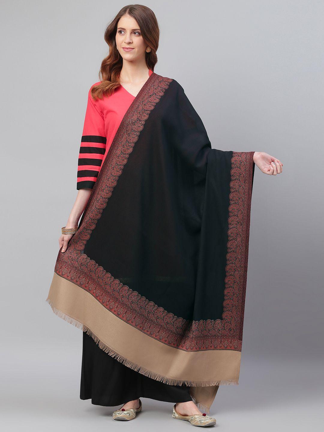 weavers villa women black & maroon woven design detail shawl
