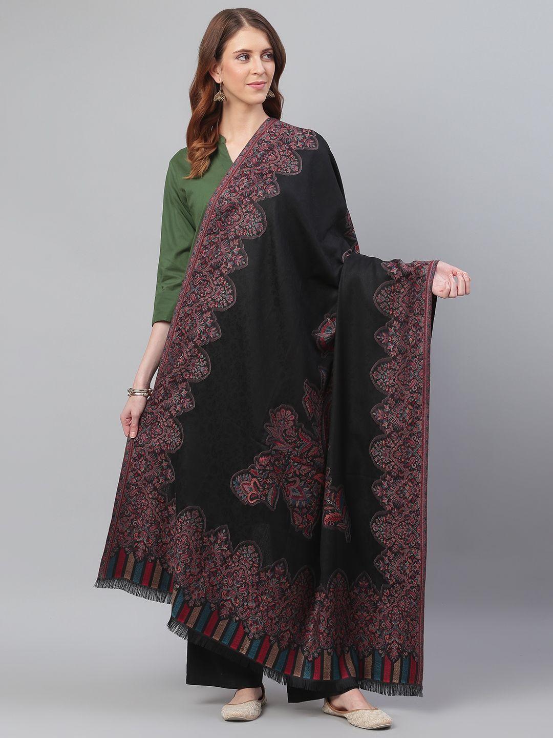 weavers villa women black & pink woven design shawl