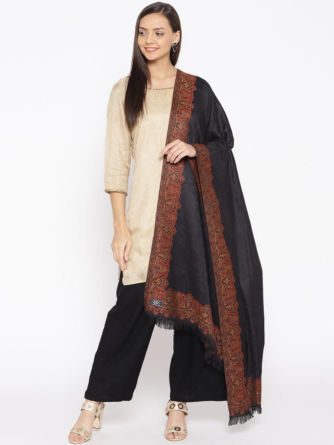 weavers villa women black solid shawl
