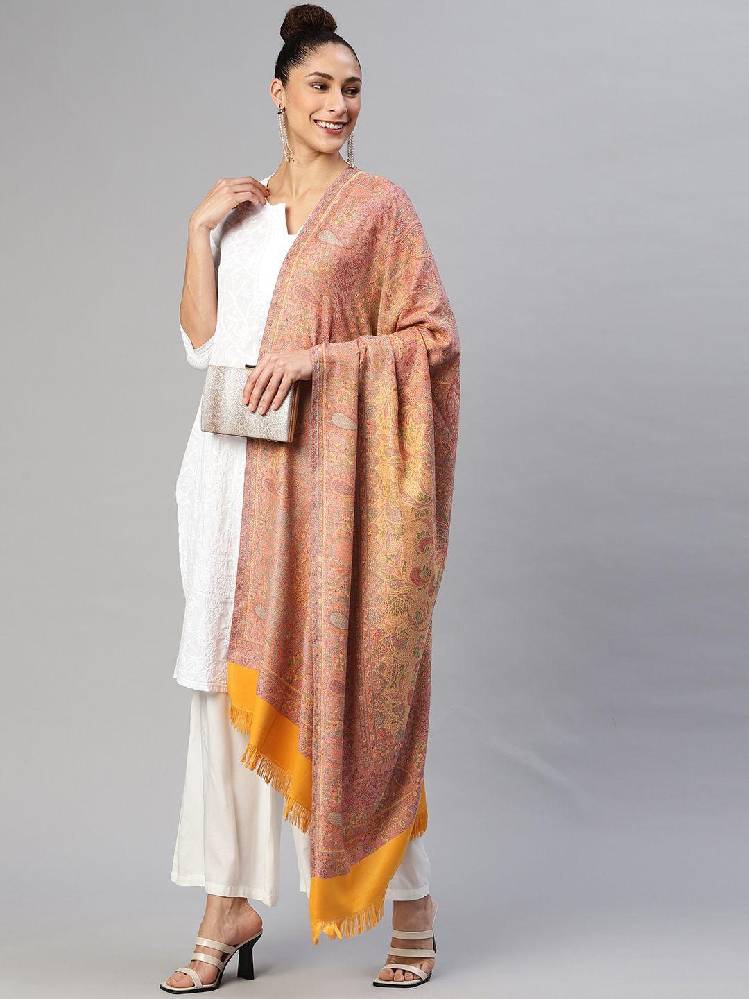weavers villa women mustard yellow paisley woven design shawl