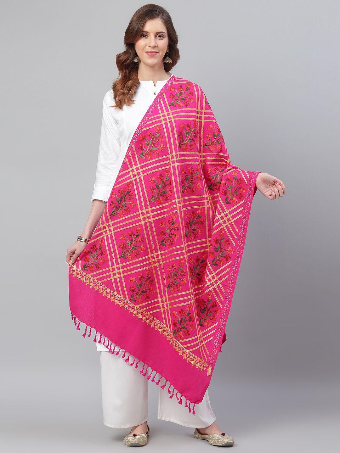 weavers villa women pink & beige embroidered shawl