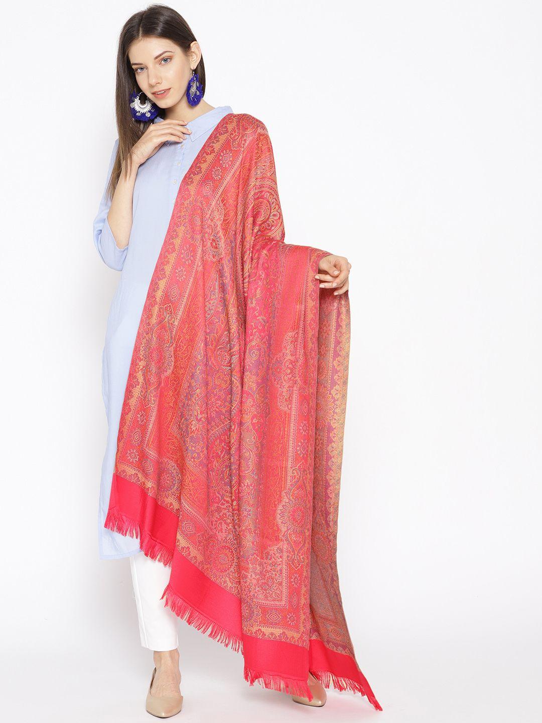 weavers villa women red & beige woven design shawl