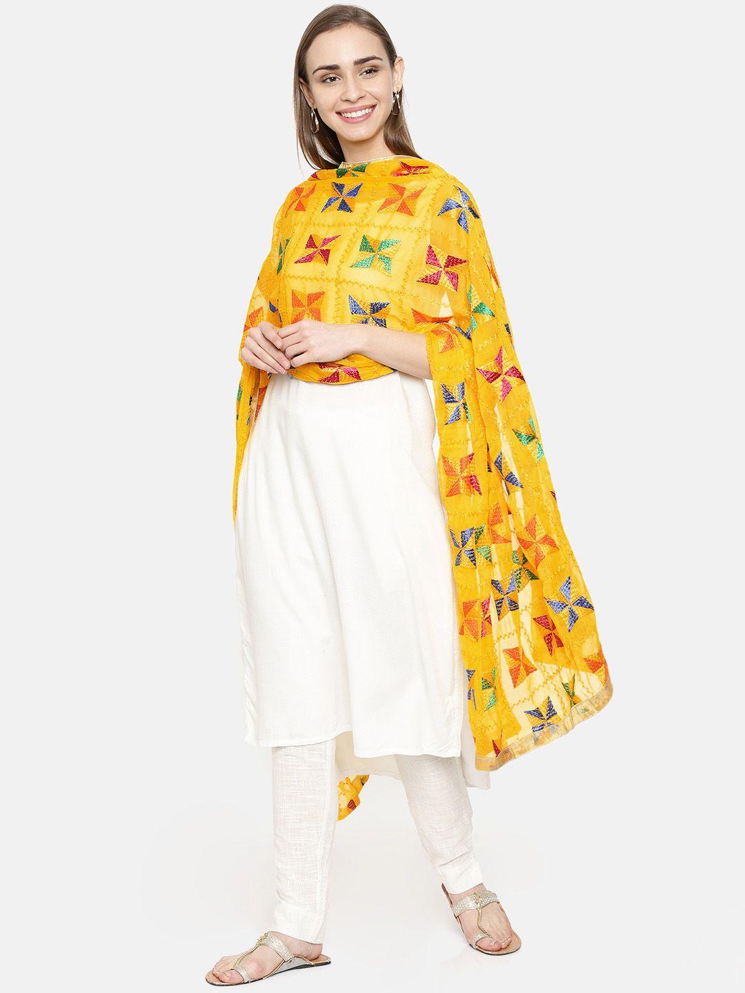 weavers villa yellow embroidered dupatta