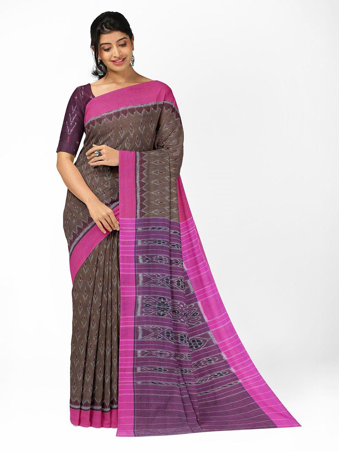 weaves of tradition woven design ikat printed pure cotton saree