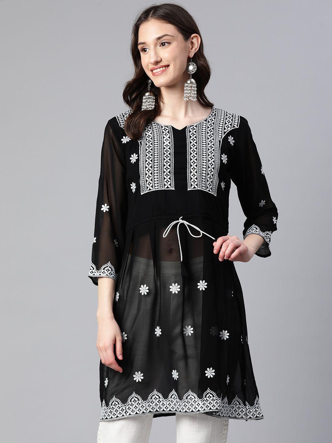 weavetech impex ethnic motifs embroidered pure georgette pleated kurti