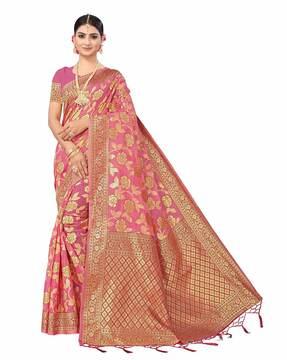 weaving work saree with heavy pallu