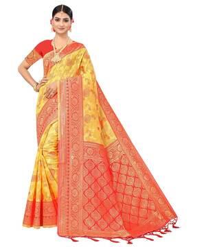 weaving work saree with heavy pallu