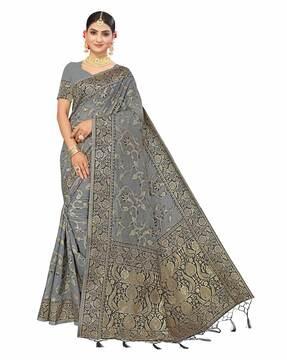 weaving work saree with heavy pallu