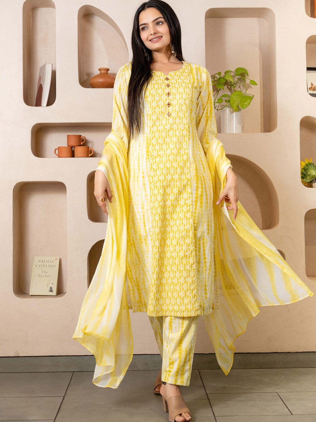 weavllite tie & dyed pure cotton kurta with trousers & dupatta