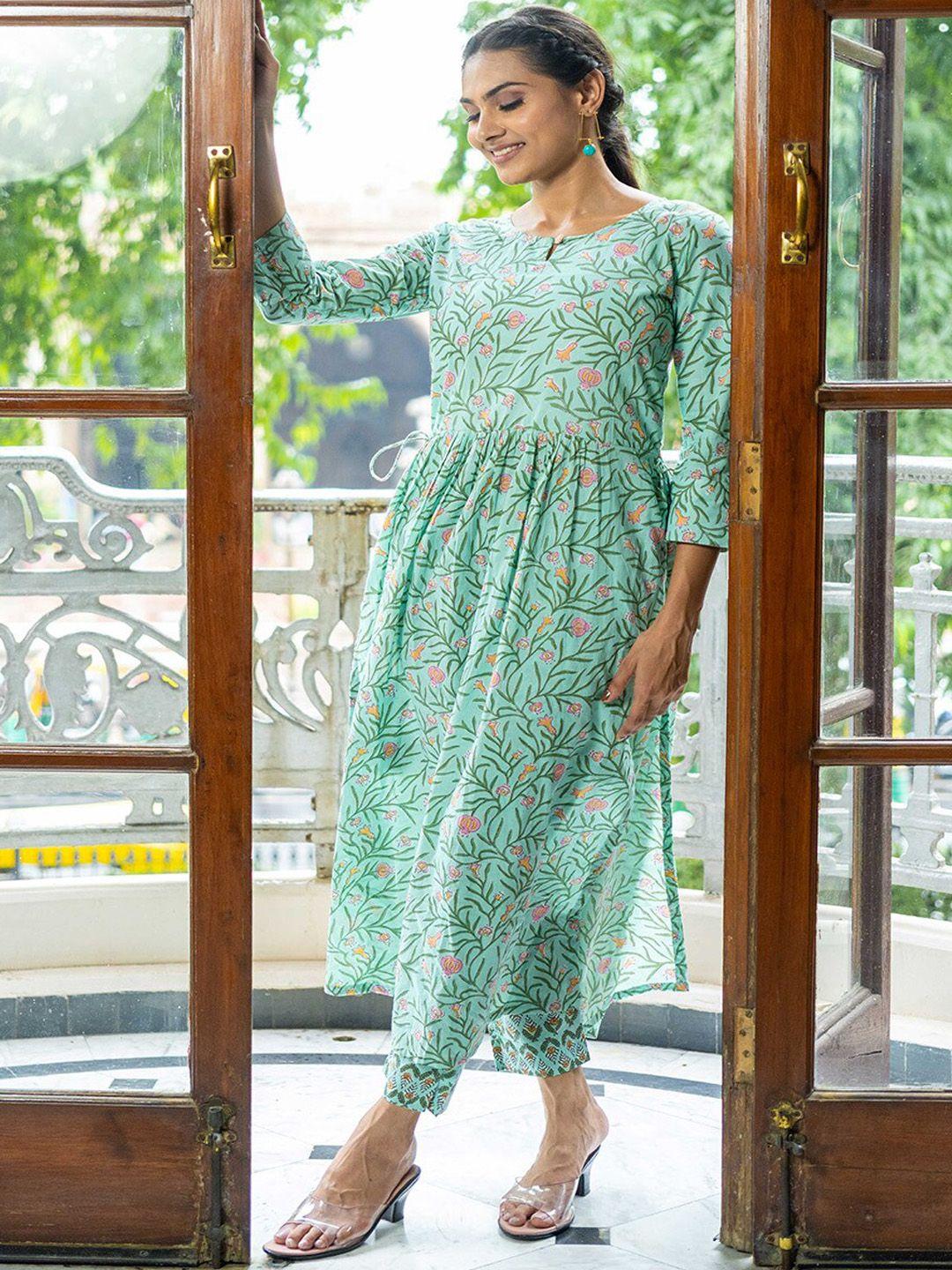 weavllite floral printed pure cotton kurta with trousers