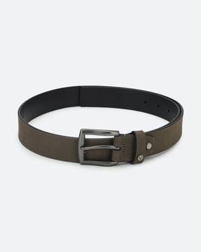 webbed leather belt with buckle closure