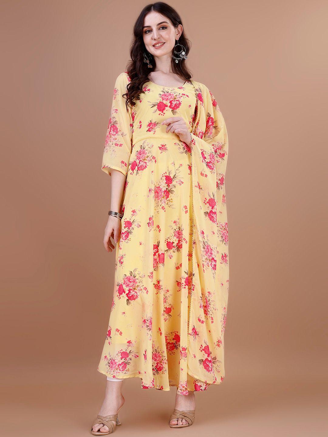 wedani floral printed anarkali kurta with trousers & dupatta