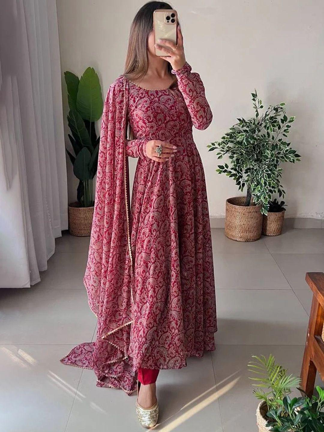 wedani paisley printed anarkali kurta with trousers & dupatta