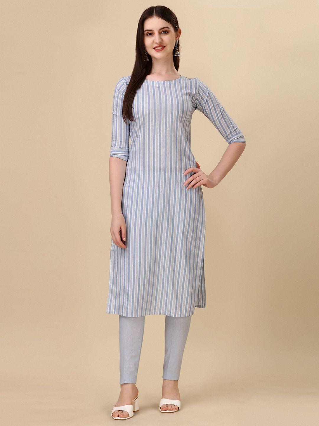 wedani round neck striped straight cotton kurta